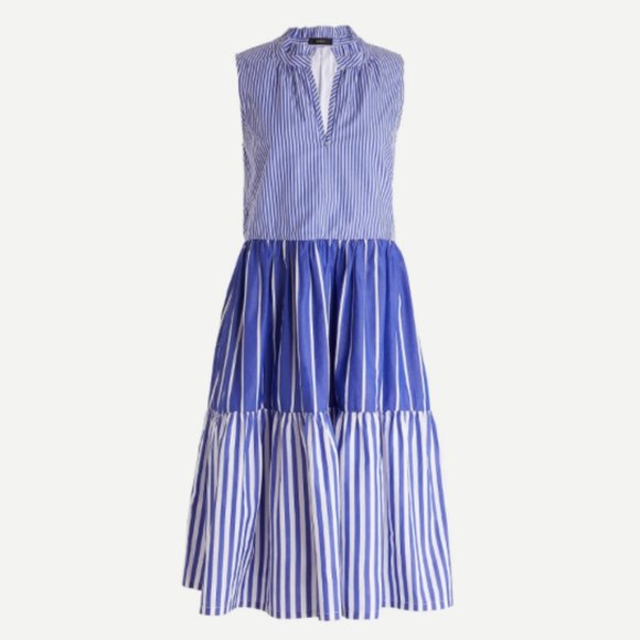 J. Crew Dresses & Skirts - J.Crew Sleeveless Tiered Popover Dress in Mixed Stripe